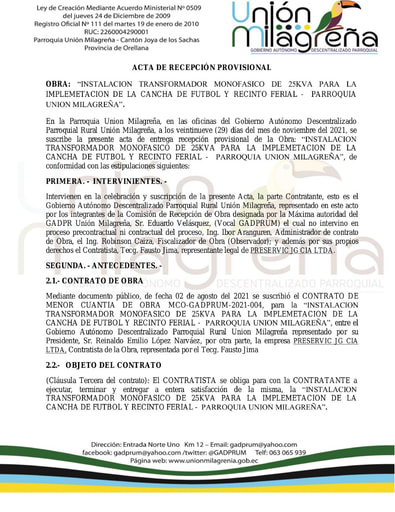 ACTA DE RECEPCION PROVISIONAL